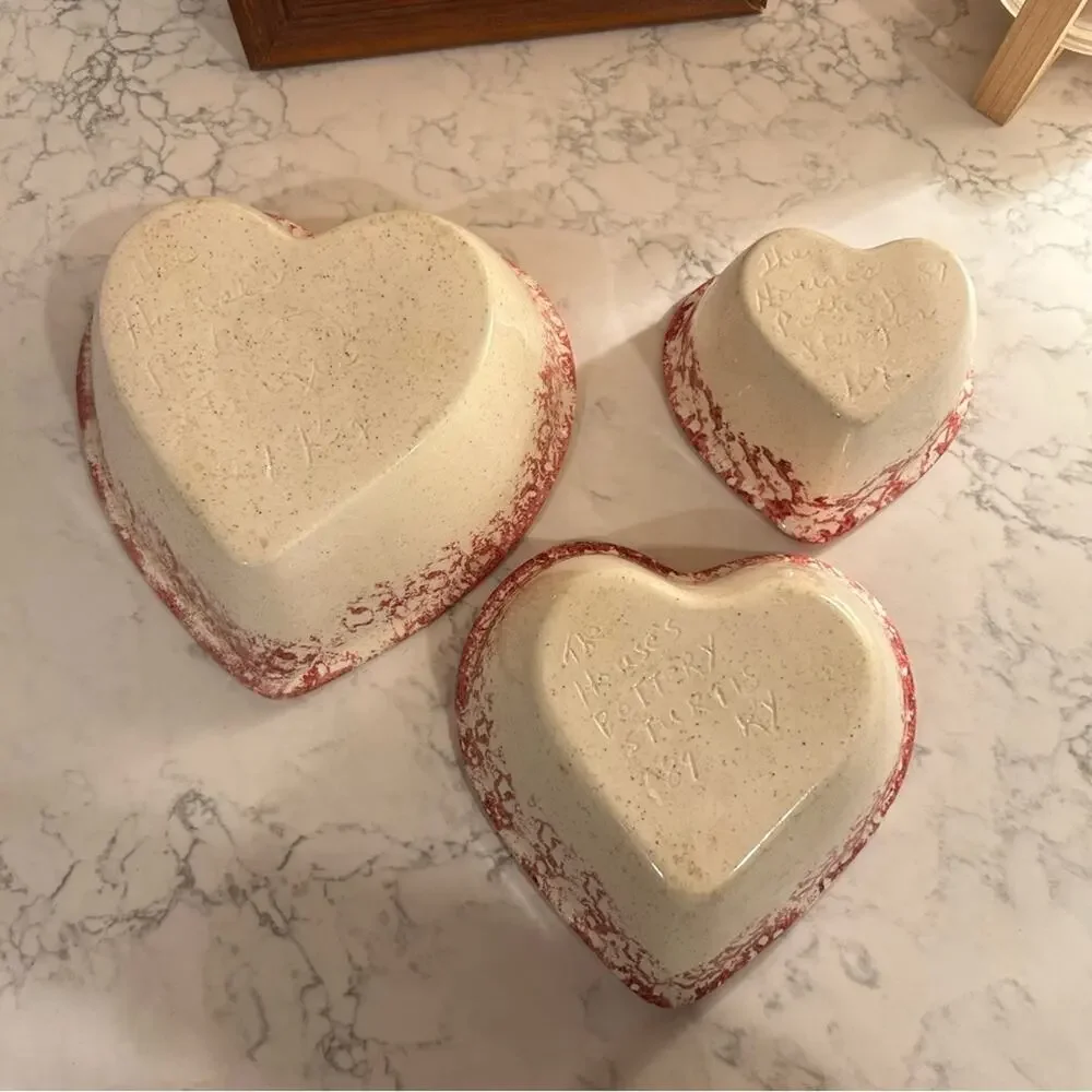 Vintage Ceramic The Houses Pottery Sturgis Ky Heart Shaped‎ Bowls Set of 3